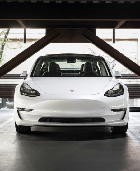 tesla white in show room